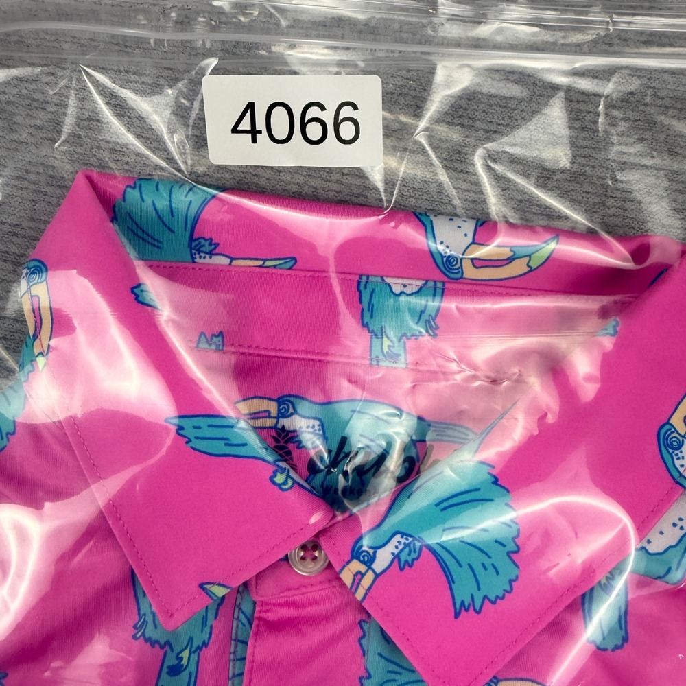 Chubbies Mens Pink Toucan Bird Print Performance Polo Shirt Small - Picture 7 of 8